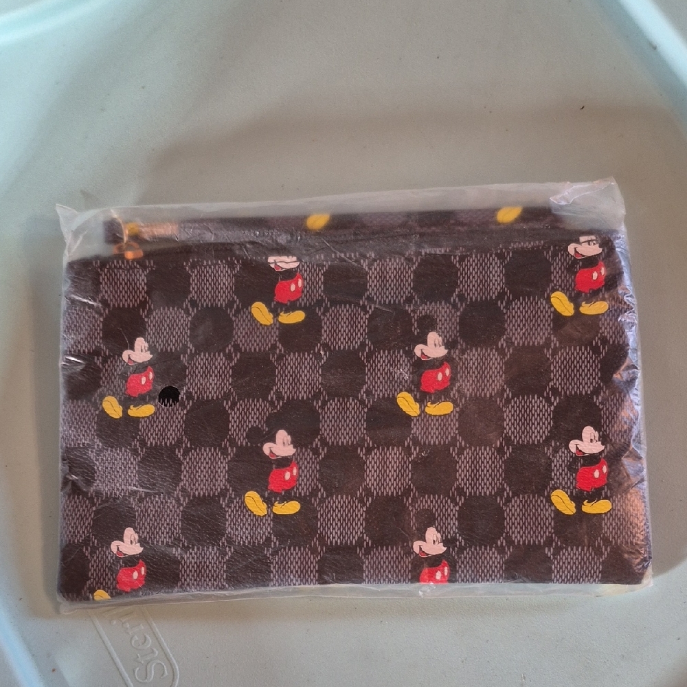 Mickey Mouse Patterned Pouch Wristlet. New.